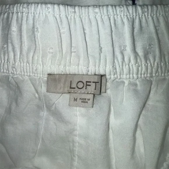 Loft Women's White Peasant Skirt M Knee Length Lace Accents - Picture 3 of 5
